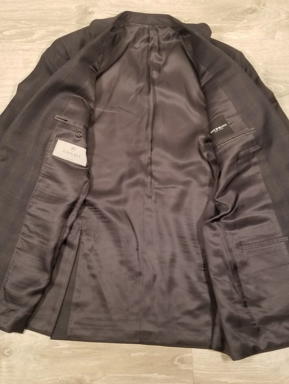 Canali Suit 2 Piece 50R EU (40R 34x30) Mens Gray Blue Rothmans Wool Plaid Check - Picture 4 of 16